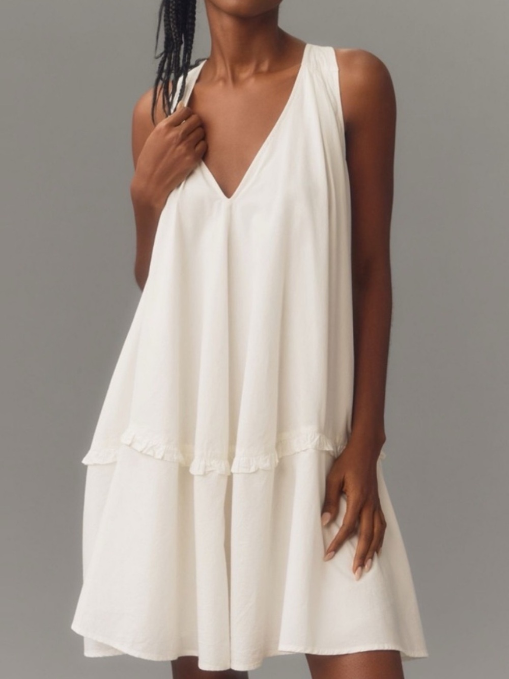 By Anthropologie V-Neck Swing Tunic Dress White Small - Picture 3 of 12